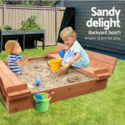 Danoz Kids - Keezi Kids Sandpit Wooden Sandbox Sand Pit Foldable Seat Outdoor Beach Toys 90cm - danozdirect