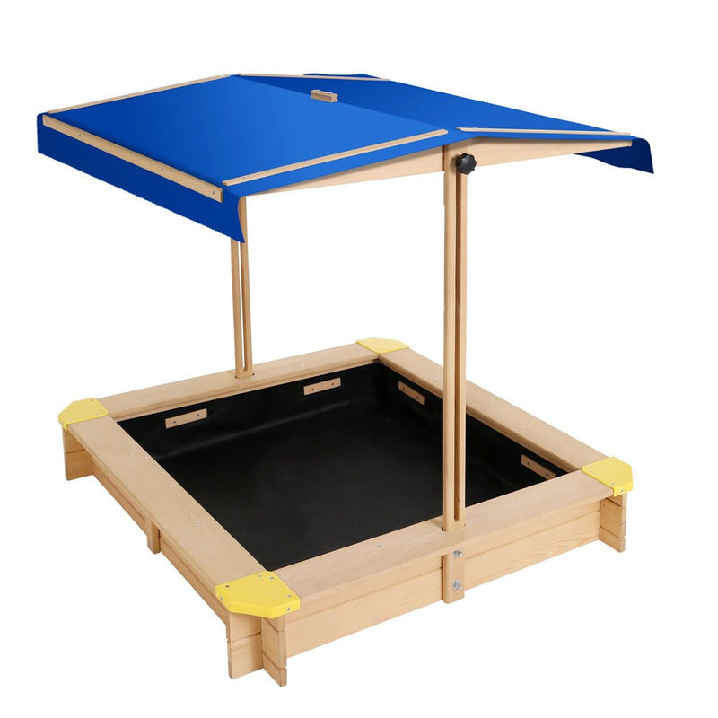 Danoz Kids - Keezi Kids Sandpit Wooden Sandbox Sand Pit with Canopy Bench Seat Toys 101cm - danozdirect