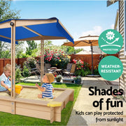 Danoz Kids - Keezi Kids Sandpit Wooden Sandbox Sand Pit with Canopy Bench Seat Toys 101cm - danozdirect