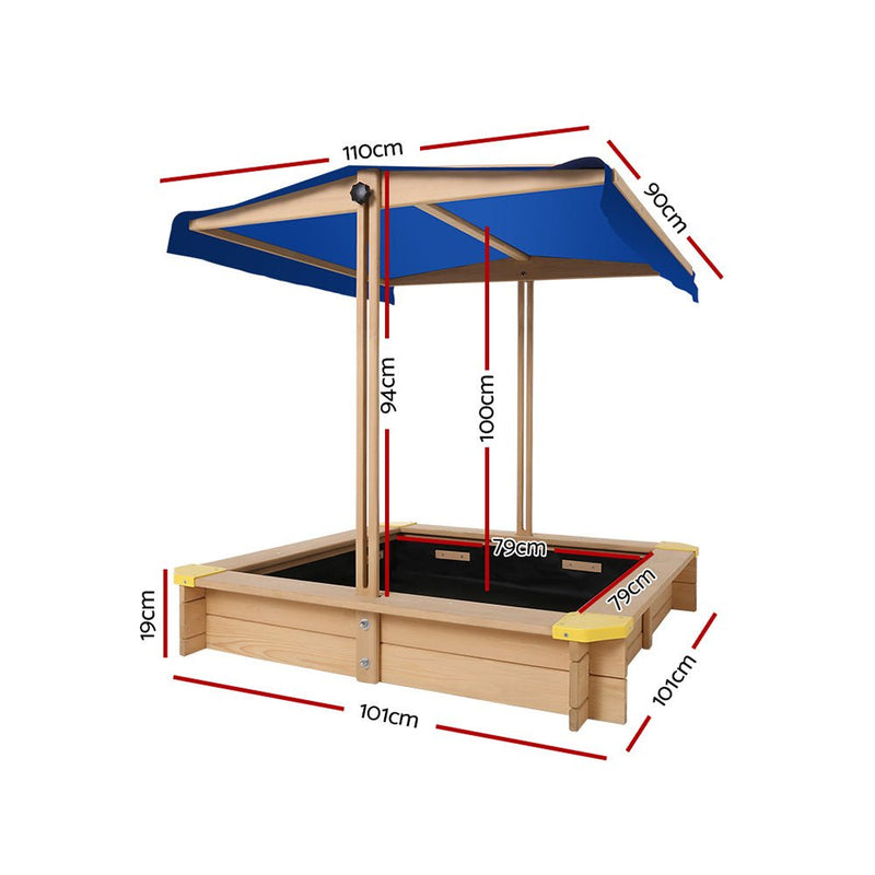 Danoz Kids - Keezi Kids Sandpit Wooden Sandbox Sand Pit with Canopy Bench Seat Toys 101cm - danozdirect