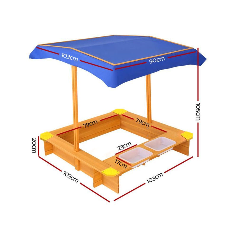 Danoz Kids - Keezi Kids Sandpit Wooden Sandbox Sand Pit with Canopy Water Basin Toys 103cm - danozdirect