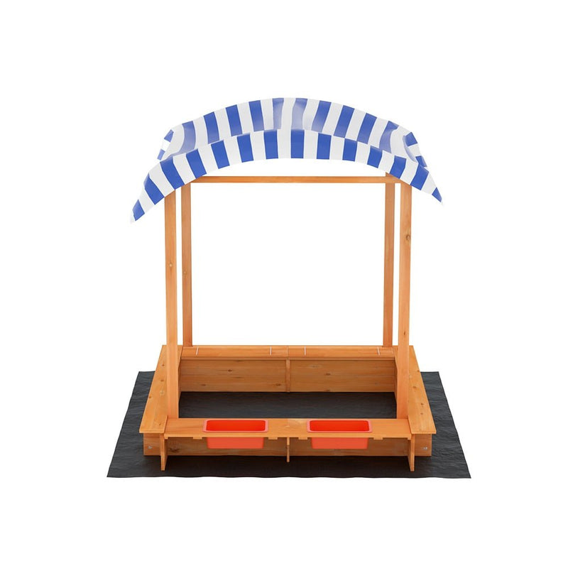 Danoz Kids - Keezi Kids Sandpit Wooden Sandbox Sand Pit with Canopy Water Basin Toys 146cm - danozdirect