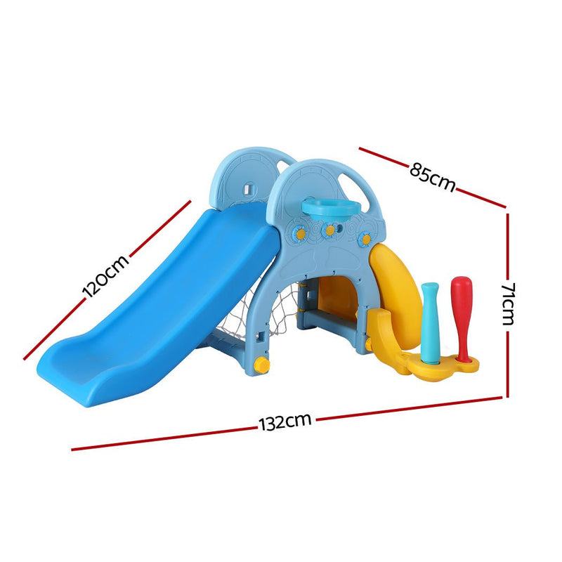 Danoz Kids - Keezi Kids Slide Set Baseball Bat Basketball Hoop Outdoor Playground 120cm Blue - danozdirect