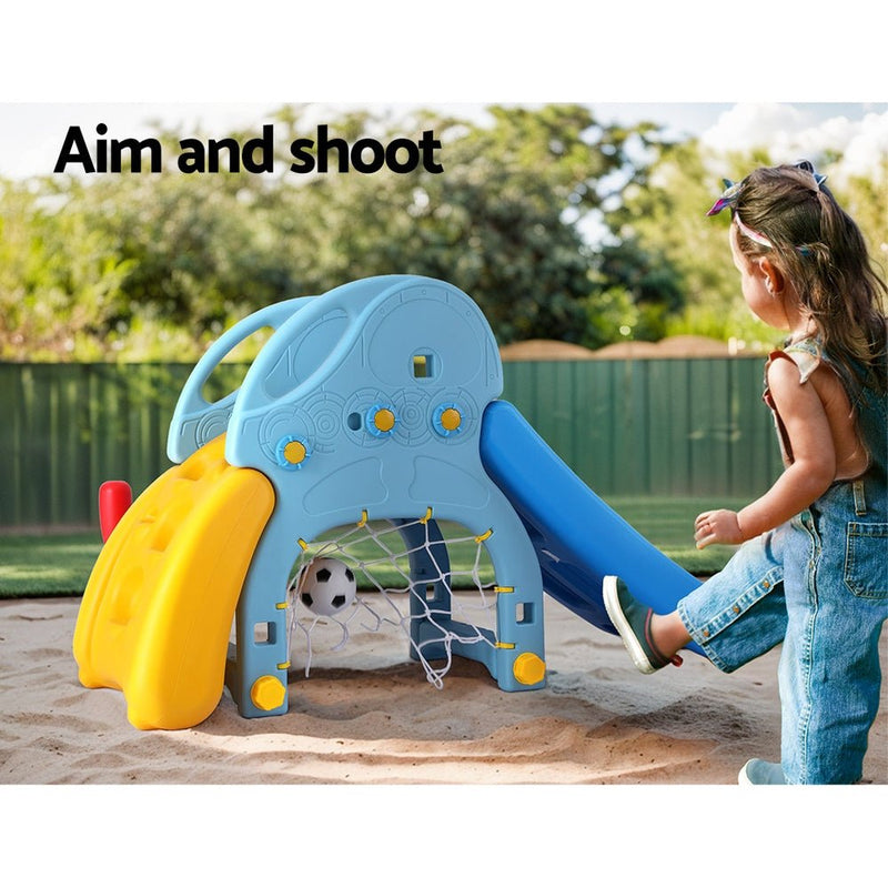 Danoz Kids - Keezi Kids Slide Set Baseball Bat Basketball Hoop Outdoor Playground 120cm Blue - danozdirect