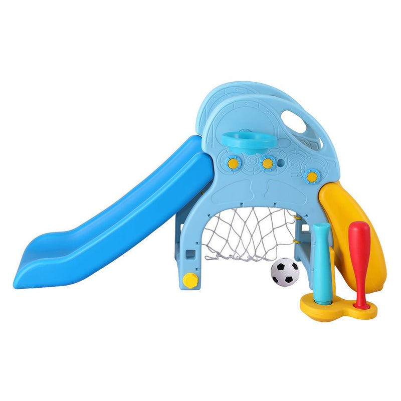 Danoz Kids - Keezi Kids Slide Set Baseball Bat Basketball Hoop Outdoor Playground 120cm Blue - danozdirect