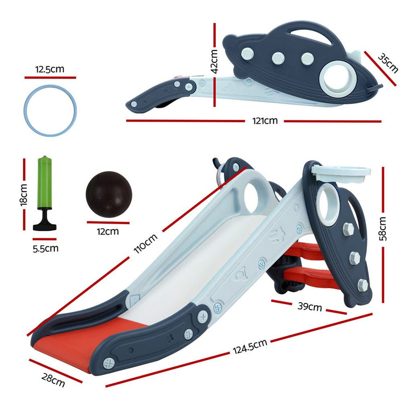 Danoz Kids - Keezi Kids Slide Set Basketball Hoop Rings Outdoor Playground Toys 110cm Blue - danozdirect