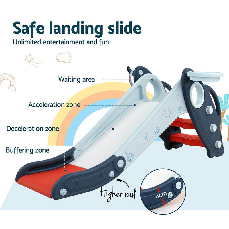 Danoz Kids - Keezi Kids Slide Set Basketball Hoop Rings Outdoor Playground Toys 110cm Blue - danozdirect