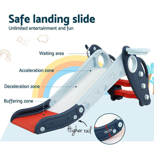 Danoz Kids - Keezi Kids Slide Set Basketball Hoop Rings Outdoor Playground Toys 110cm Blue - danozdirect