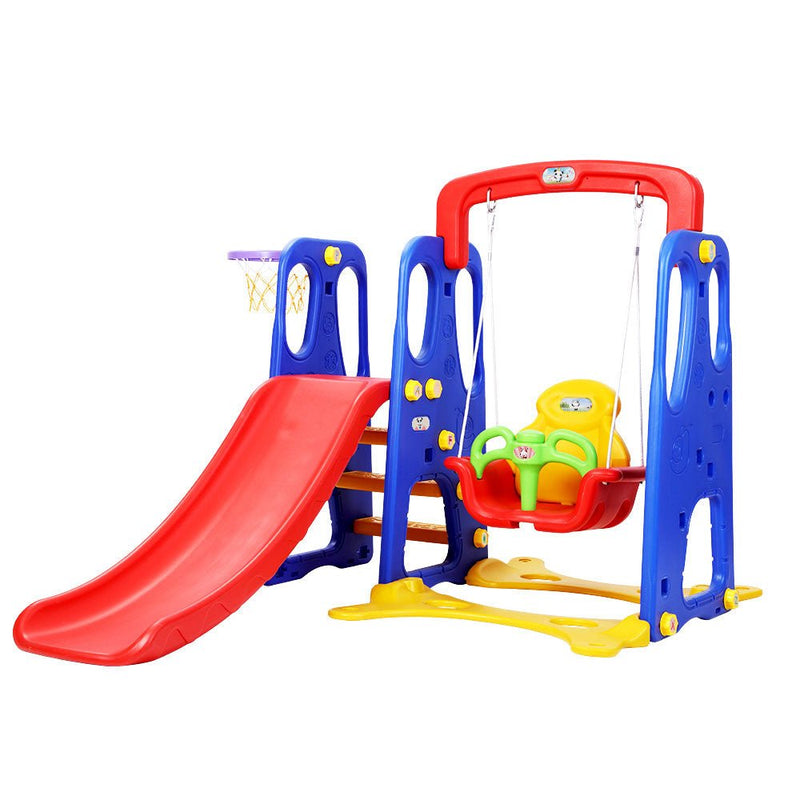 Danoz Kids - Keezi Kids Slide Swing Set Basketball Hoop Outdoor Playground Toys 120cm Blue - danozdirect