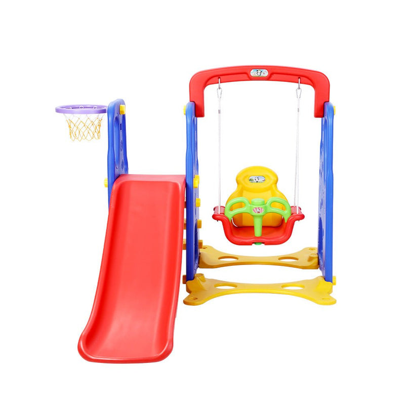 Danoz Kids - Keezi Kids Slide Swing Set Basketball Hoop Outdoor Playground Toys 120cm Blue - danozdirect
