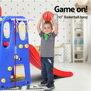 Danoz Kids - Keezi Kids Slide Swing Set Basketball Hoop Outdoor Playground Toys 120cm Blue - danozdirect