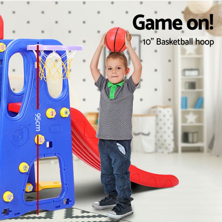 Danoz Kids - Keezi Kids Slide Swing Set Basketball Hoop Outdoor Playground Toys 120cm Blue - danozdirect