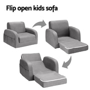 Danoz Kids - Keezi Kids Sofa 1 Seater Children Flip Open Couch Lounger Armchair Soft Grey - danozdirect