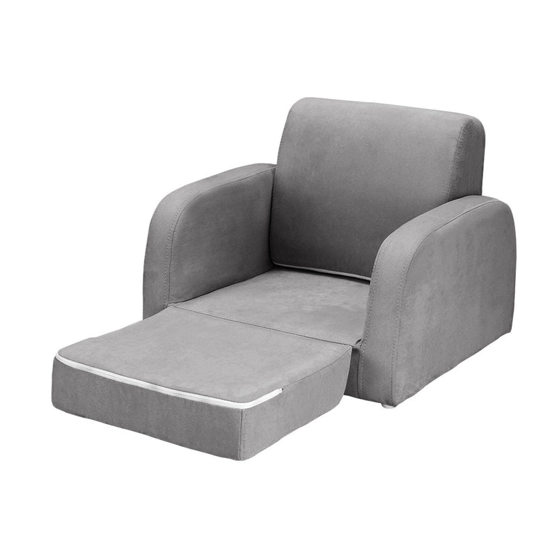 Danoz Kids - Keezi Kids Sofa 1 Seater Children Flip Open Couch Lounger Armchair Soft Grey - danozdirect