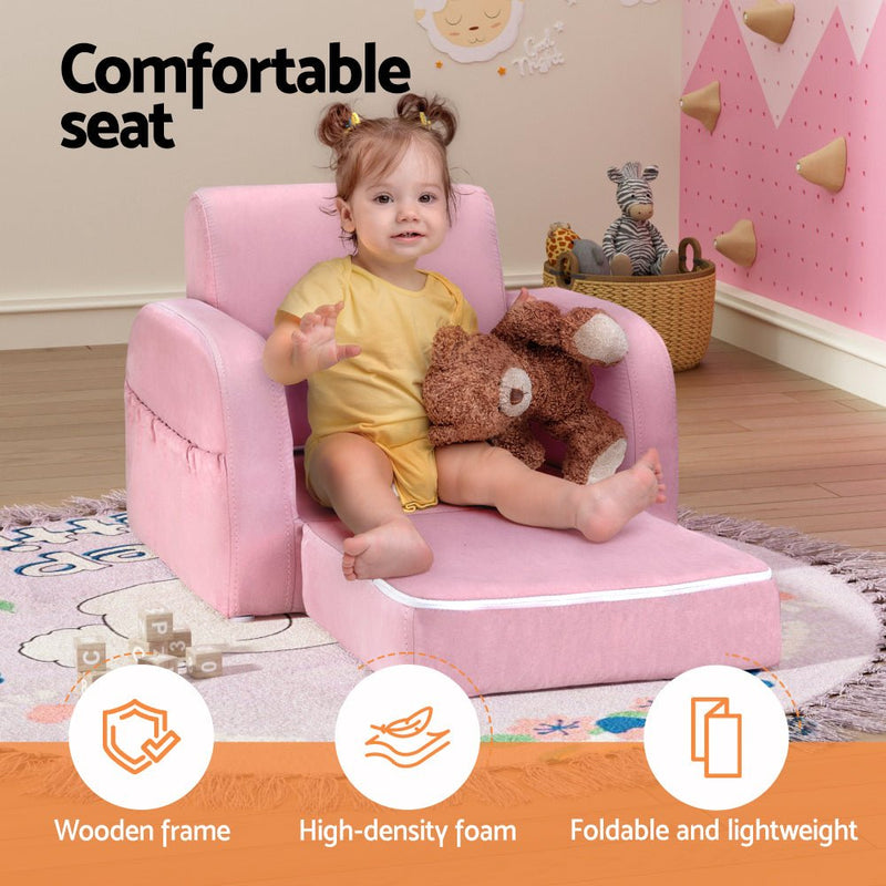 Danoz Kids - Keezi Kids Sofa 1 Seater Children Flip Open Couch Lounger Armchair Soft Pink - danozdirect