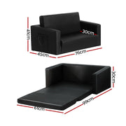 Danoz Kids - Keezi Kids Sofa 2 Seater Children Flip Open Couch PU Leather Armchair Black - danozdirect