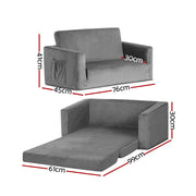 Danoz Kids - Keezi Kids Sofa 2 Seater Children Flip Open Couch Velvet Armchair Grey - danozdirect