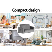 Danoz Kids - Keezi Kids Sofa 2 Seater Children Flip Open Couch Velvet Armchair Grey - danozdirect