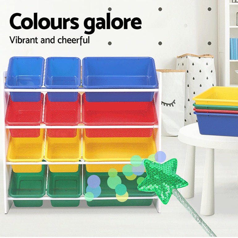 Danoz Kids - Keezi Kids Toy Box 12 Bins Bookshelf Organiser Children Storage Rack - danozdirect
