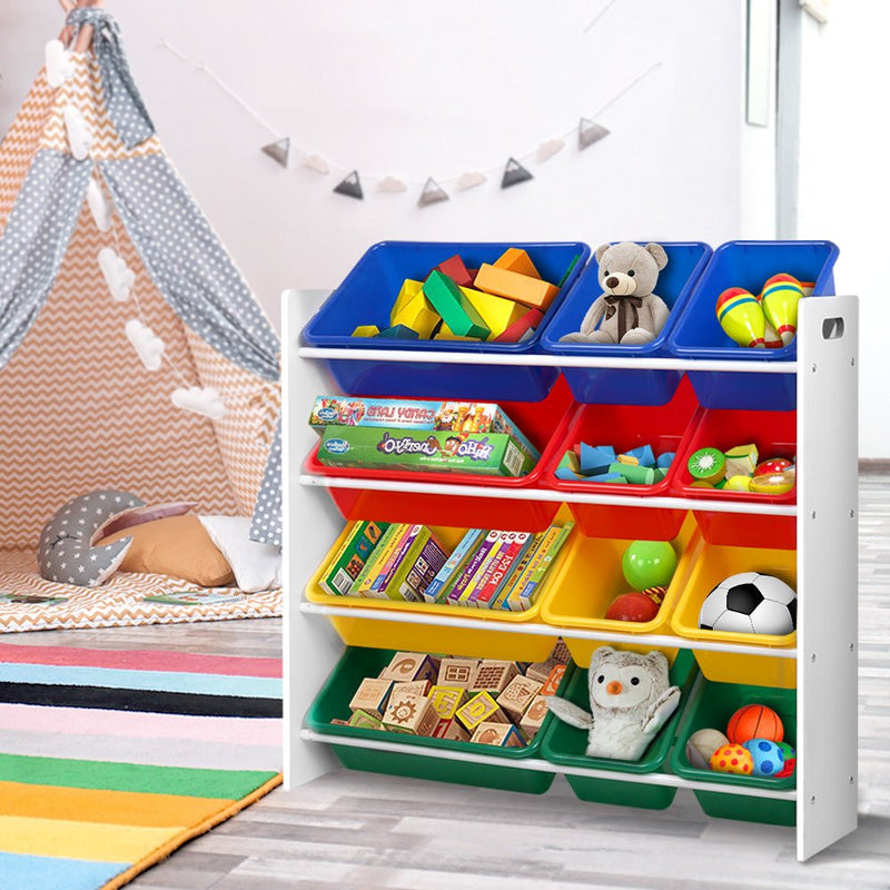 Danoz Kids - Keezi Kids Toy Box 12 Bins Bookshelf Organiser Children Storage Rack - danozdirect