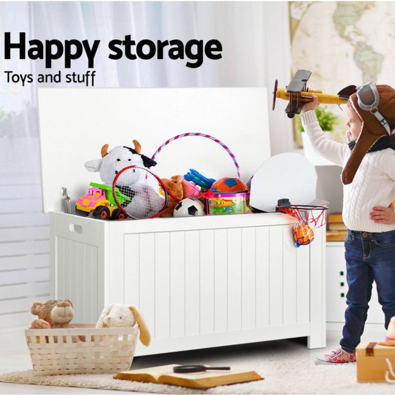 Danoz Kids - Keezi Kids Toy Box Chest Storage Blanket Children Clothes Room Organiser White - danozdirect