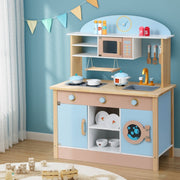 Danoz Kids - Keezi Kids Wooden Pretend Kitchen Play Sets Cooking Toys Pot Pan Bowls Oven Dishwasher 80CM Blue - danozdirect