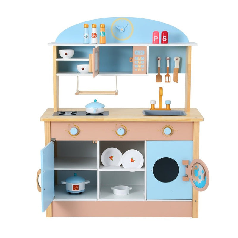 Danoz Kids - Keezi Kids Wooden Pretend Kitchen Play Sets Cooking Toys Pot Pan Bowls Oven Dishwasher 80CM Blue - danozdirect