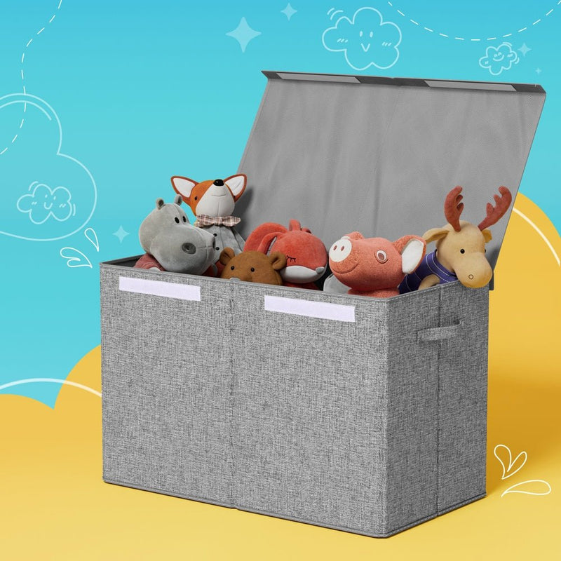Danoz Kids - Keezi Large Toy Box Chest Storage with Flip - Top Lid Foldable Organizer Bins Grey - danozdirect