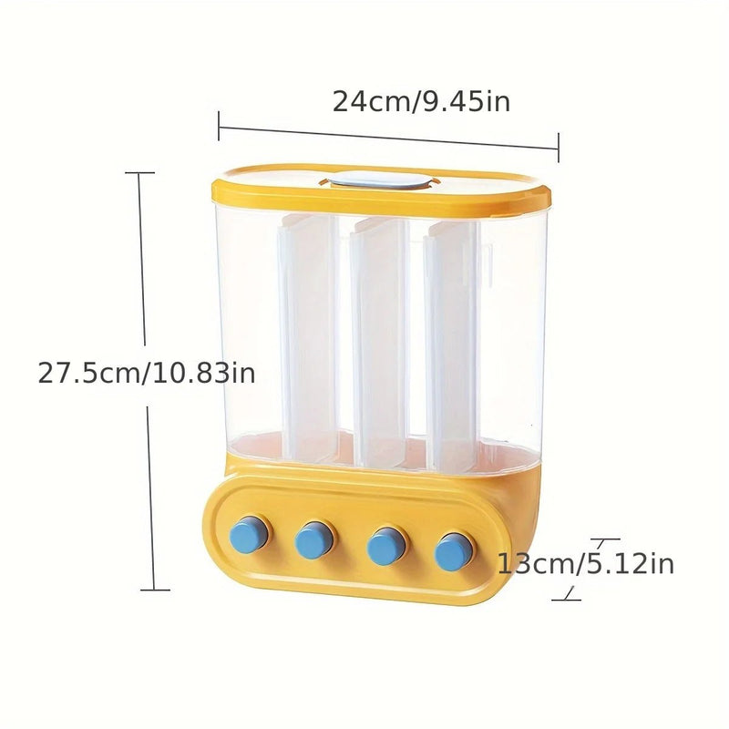 Danoz Kitchen 🍳 2/4/6 Grids Cereal Dispenser Wall - Mounted Sealed Cereal Storage Container Grain Storage Box - danozdirect