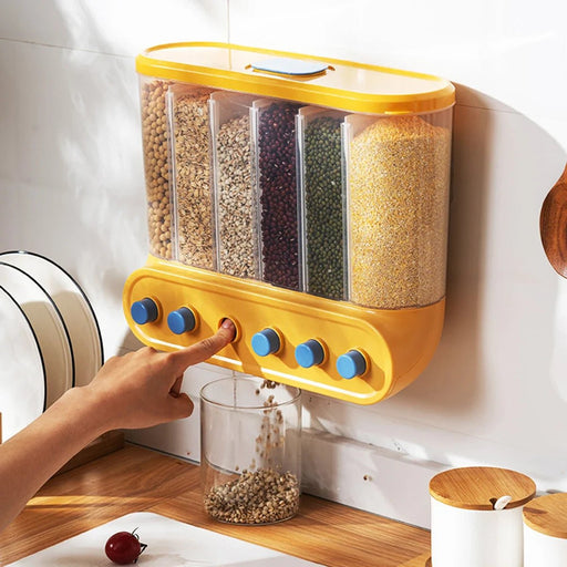 Danoz Kitchen 🍳 2/4/6 Grids Cereal Dispenser Wall - Mounted Sealed Cereal Storage Container Grain Storage Box - danozdirect