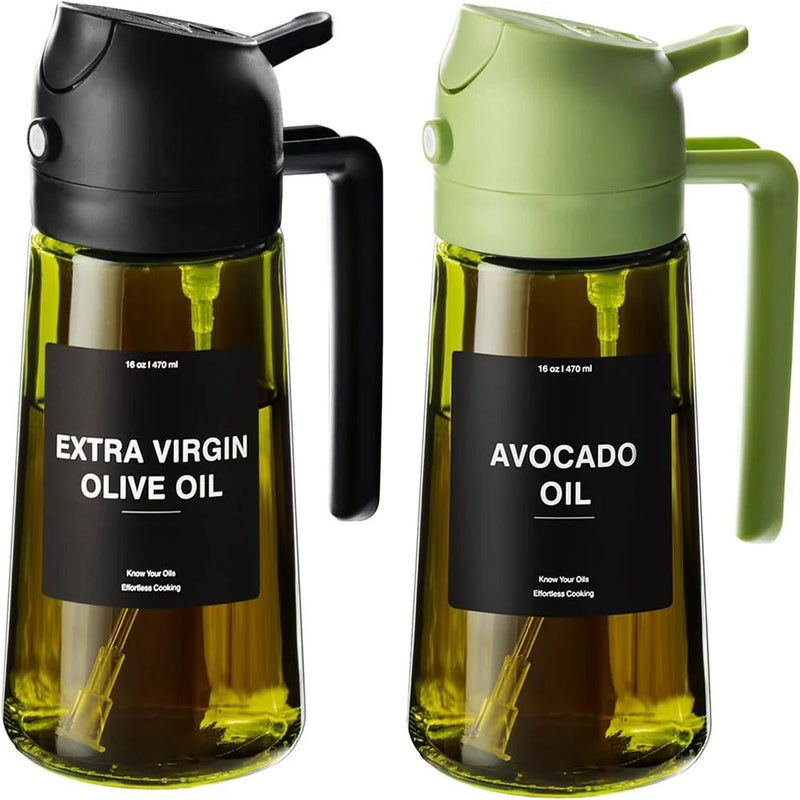 Danoz Kitchen - 470 ml Oil Sprayer for Cooking,2 - in - 1 Olive Oil Dispenser and Oil Spray Bottle,Oil Spray with Stickers,Thick Glass Spray Bottle - danozdirect
