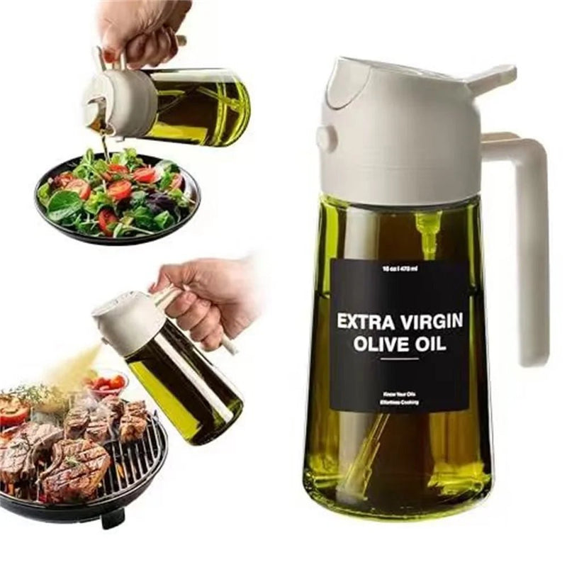 Danoz Kitchen - 470 ml Oil Sprayer for Cooking,2 - in - 1 Olive Oil Dispenser and Oil Spray Bottle,Oil Spray with Stickers,Thick Glass Spray Bottle - danozdirect