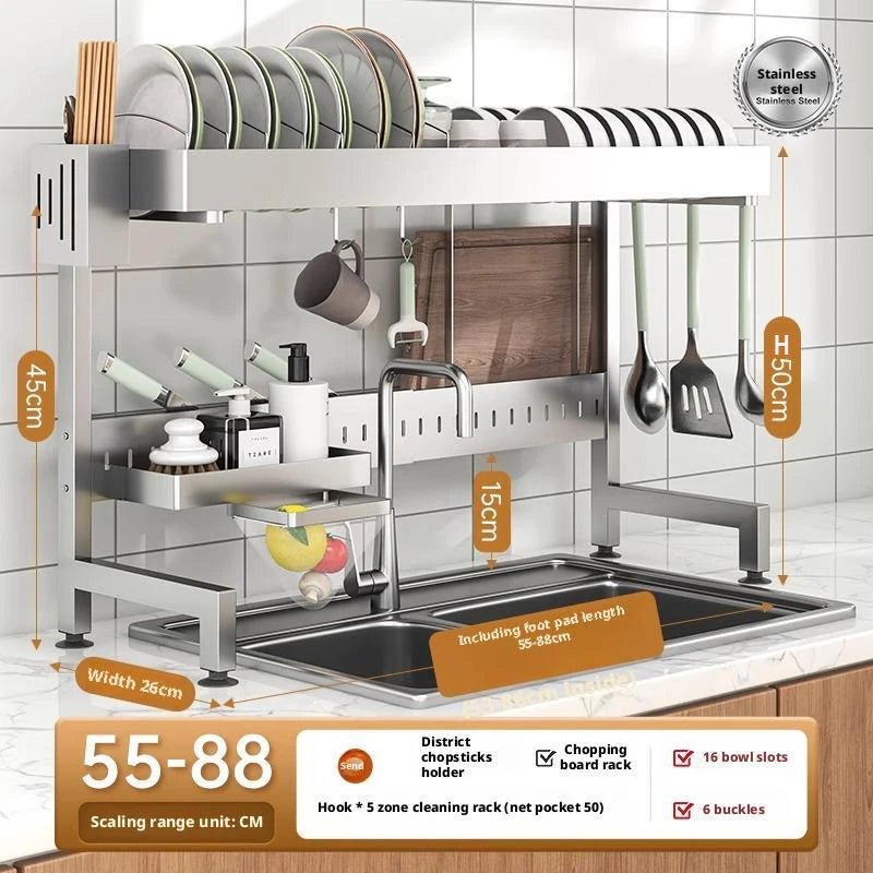 Danoz Kitchen - Adjustable Sink Drying Rack Over The Sink Dish Drying Holder Stainless Steel Kitchen Storage Dish Drainer Auto Drainage Hanger - danozdirect