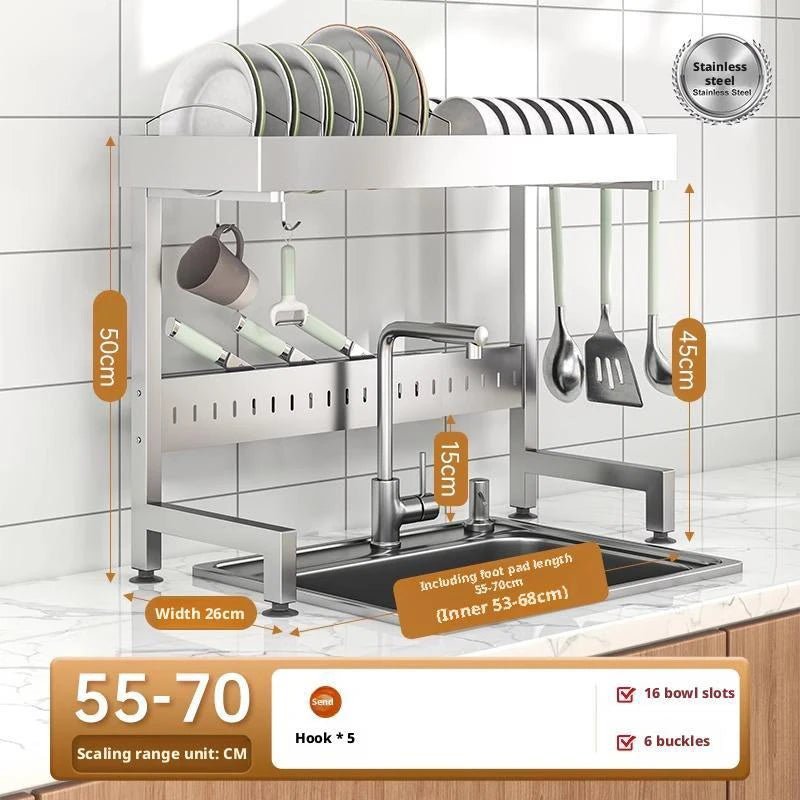 Danoz Kitchen - Adjustable Sink Drying Rack Over The Sink Dish Drying Holder Stainless Steel Kitchen Storage Dish Drainer Auto Drainage Hanger - danozdirect