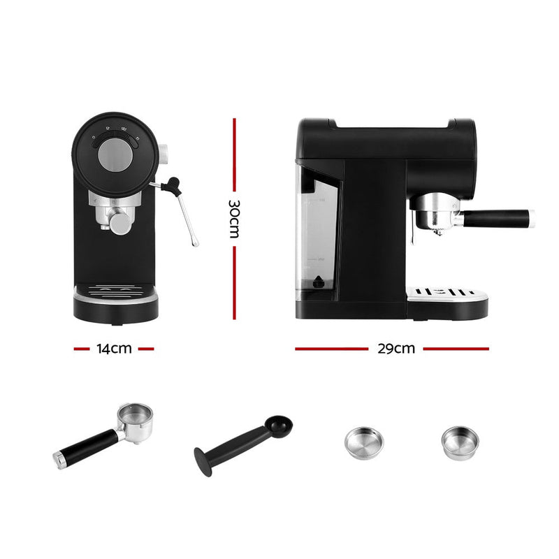 Danoz Kitchen - Devanti 20 Bar Coffee Machine Espresso Cafe Maker Black - Incl. Delivery - danozdirect