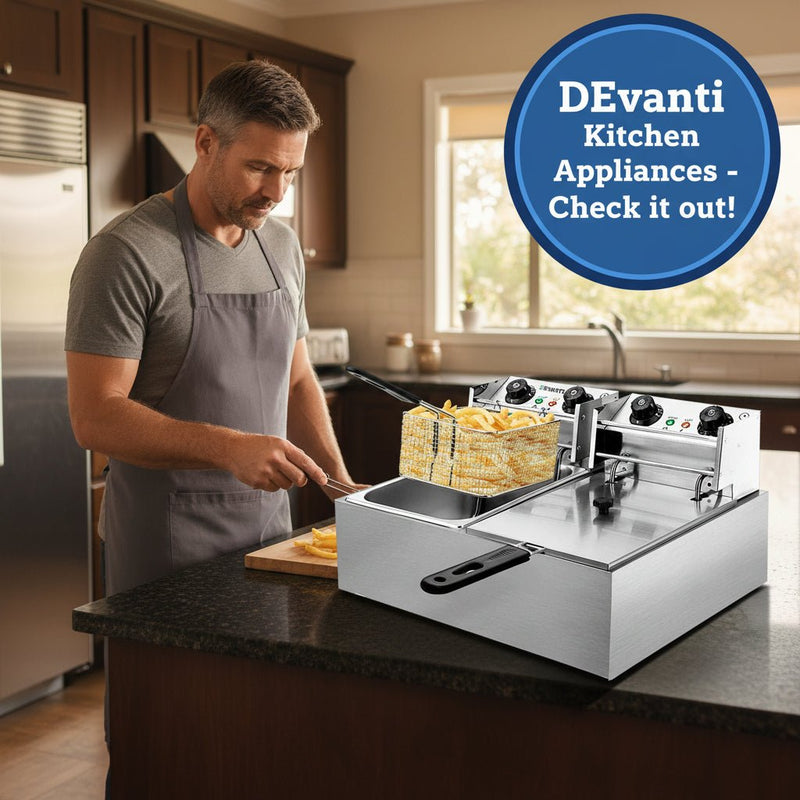 Danoz Kitchen - Devanti 20L Electric Commercial Deep Fryer Double Baskets 4400W Incl. Delivery - danozdirect
