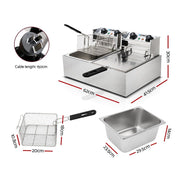 Danoz Kitchen - Devanti 20L Electric Commercial Deep Fryer Double Baskets 4400W Incl. Delivery - danozdirect