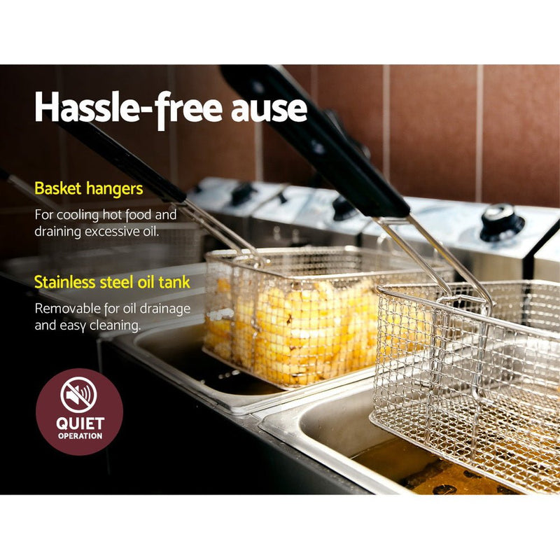 Danoz Kitchen - Devanti 20L Electric Commercial Deep Fryer Double Baskets 4400W Incl. Delivery - danozdirect