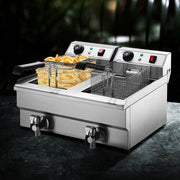 Danoz Kitchen - Devanti 20L Electric Commercial Deep Fryer Double Baskets Oil Taps 6000W - danozdirect