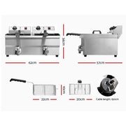 Danoz Kitchen - Devanti 20L Electric Commercial Deep Fryer Double Baskets Oil Taps 6000W - danozdirect