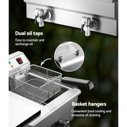 Danoz Kitchen - Devanti 20L Electric Commercial Deep Fryer Double Baskets Oil Taps 6000W - danozdirect