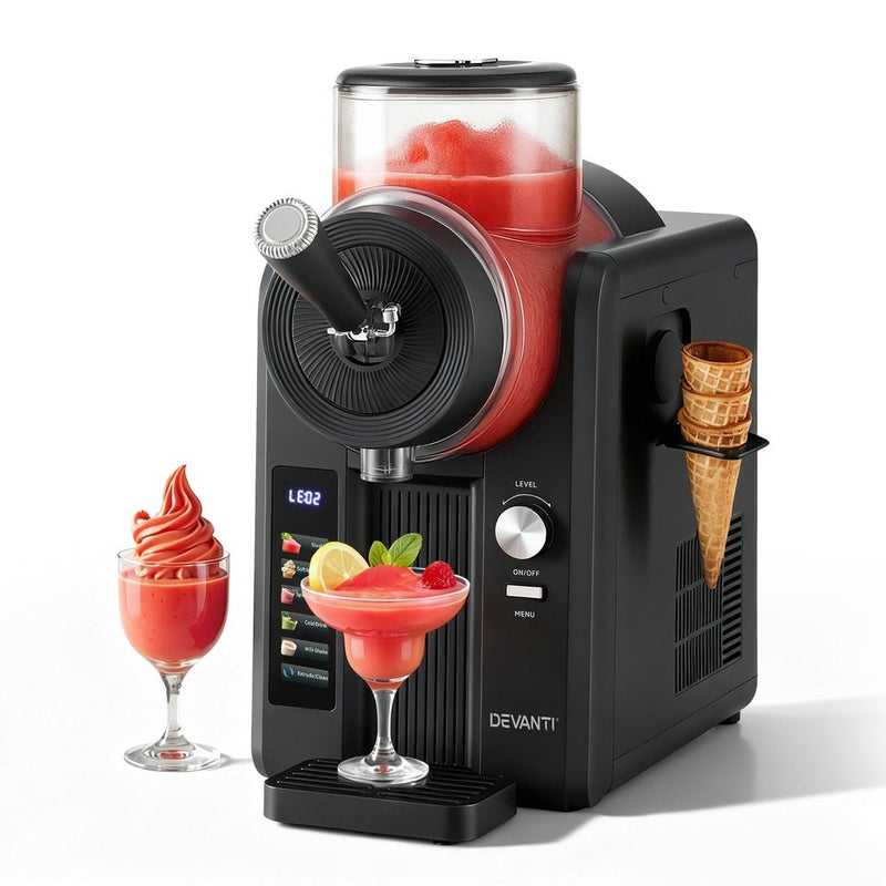 Danoz Kitchen - Devanti 2L Slushie Machine Ice Cream Maker Frozen Smoothies Milkshakes Black - danozdirect