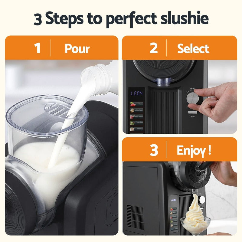 Danoz Kitchen - Devanti 2L Slushie Machine Ice Cream Maker Frozen Smoothies Milkshakes Black - danozdirect