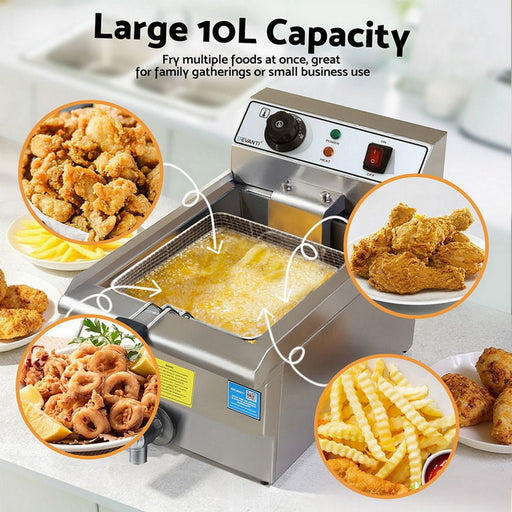 Danoz Kitchen - Devanti 3000W Electric Deep Fryer 10L Stainless Steel Fryer w/ Basket & Lid - danozdirect