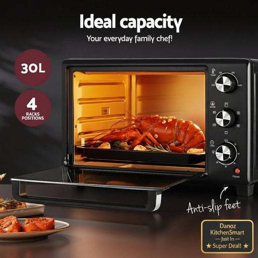 Danoz Kitchen - Devanti 30L Convection Oven Electric Fryer Ovens 1600W - Free 5 Accessories - danozdirect