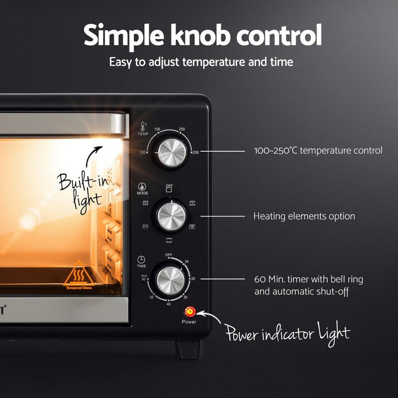 Danoz Kitchen - Devanti 30L Convection Oven Electric Fryer Ovens 1600W - Free 5 Accessories - danozdirect