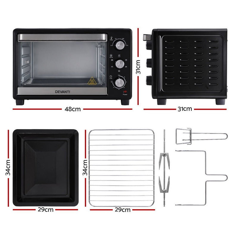 Danoz Kitchen - Devanti 30L Convection Oven Electric Fryer Ovens 1600W - Free 5 Accessories - danozdirect