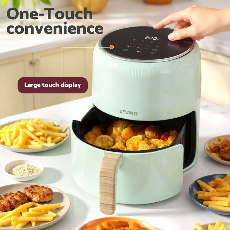 Danoz Kitchen - Devanti 5L Air Fryer Touch Control 1700W Green - Super Offer - danozdirect