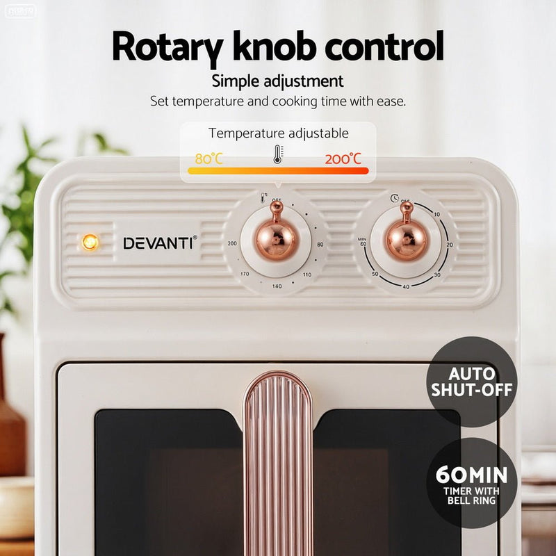 Danoz Kitchen - Devanti 6L Air Fryer Knob Control 1700W Cream - Super Deal! - danozdirect