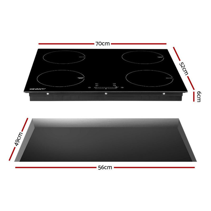 Danoz Kitchen 🧑‍🍳🥘 Devanti Electric Induction Cooktop 70cm Ceramic 4 Zones Stove Cook Top Hot Plate 7000W - Incl. Delivery - danozdirect